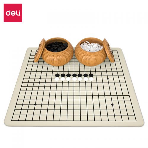 得力(deli) 圍棋五子棋套裝 仿竹簍象棋雙面棋盤 6739