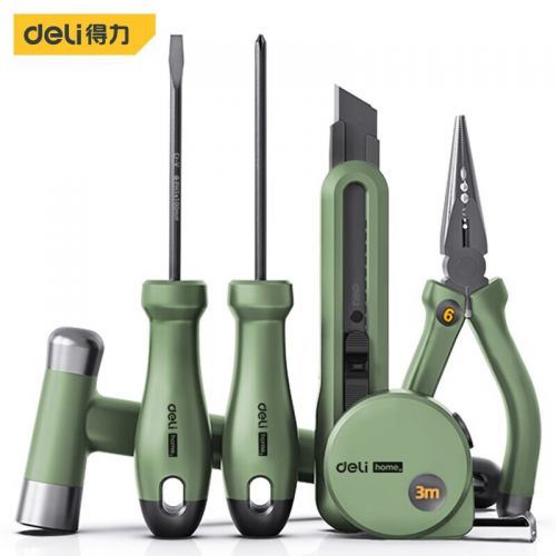 得力（deli）國民家居home系列家用手電動工具組套應急維修多功能套裝 常規(guī)6件套【復古綠】