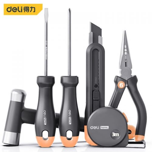 得力（deli）國民家居home系列家用手電動工具組套應急維修多功能套裝 常規(guī)6件套【夢幻橙】